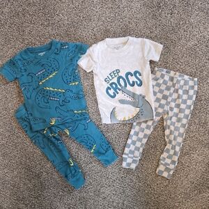 Carter's Crocodile Print Bodysuit Set - Teal and White